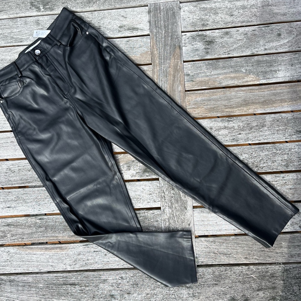 Zara High Rise Faux Leather Straight Leg Pants